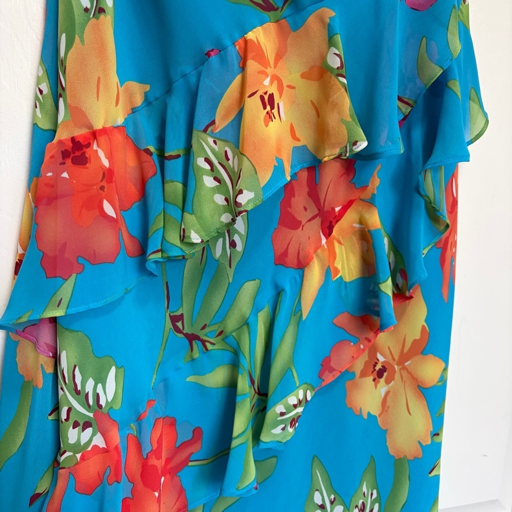 Chaps Vibrant Blue Tropical Ruffle midi Skirt Sz small - Picture 7 of 10